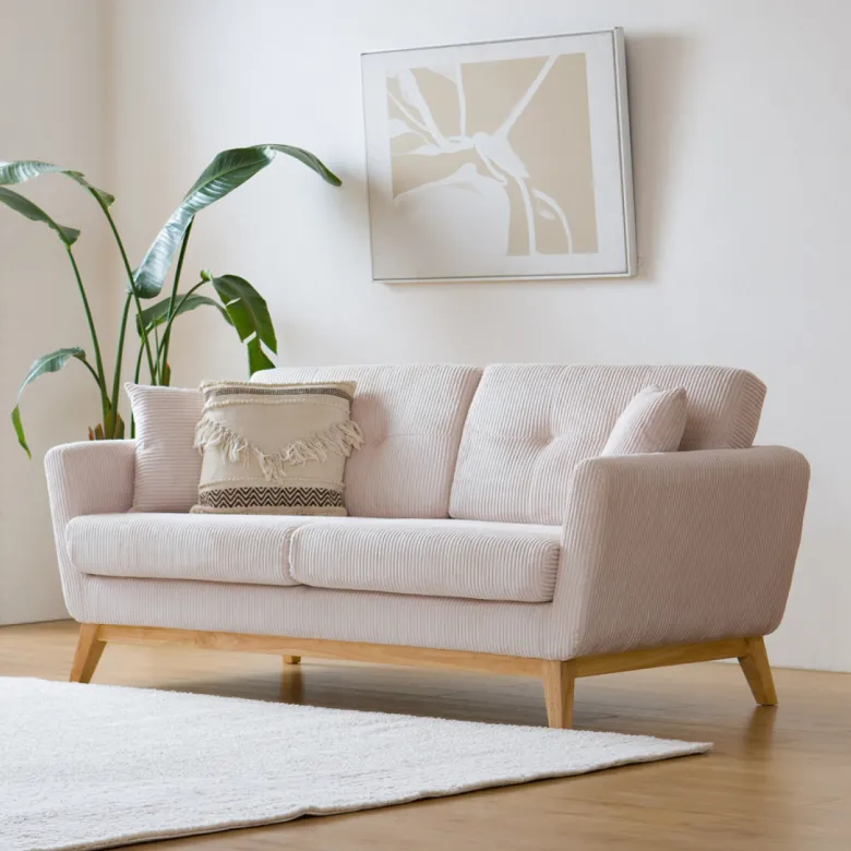 Hoga canapé 3 places scandinave velours côtelé beige