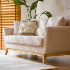 Hoga canapé 3 places scandinave velours côtelé beige