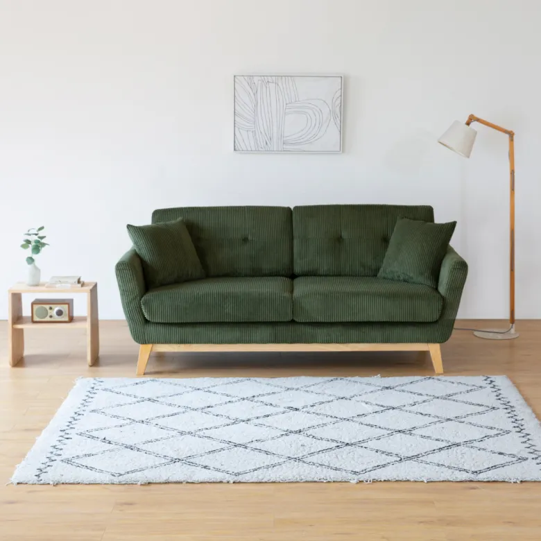Hoga canapé 3 places scandinave en velours côtelé vert