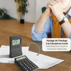 Horloge bureau 3 en 1 - calculatrice - thermomètre réveil