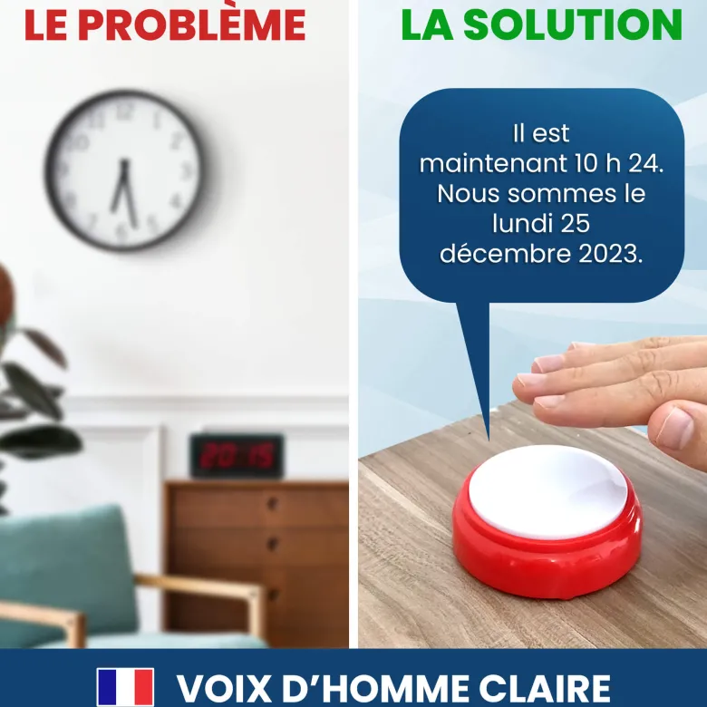 Horloge parlante française avec alarme – autonomie & repères quotidiens