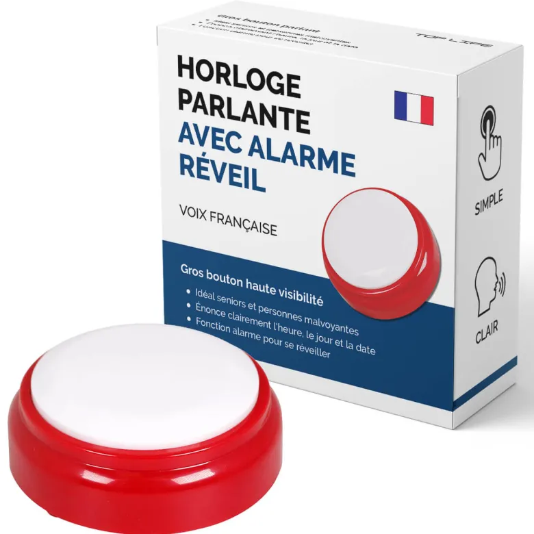 Horloge parlante française avec alarme – autonomie & repères quotidiens