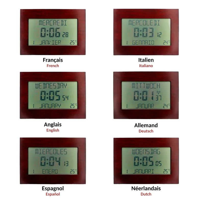 Horloge réveil murale - écran lcd large - design effet bois élégant