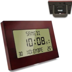 Horloge réveil murale - écran lcd large - design effet bois élégant