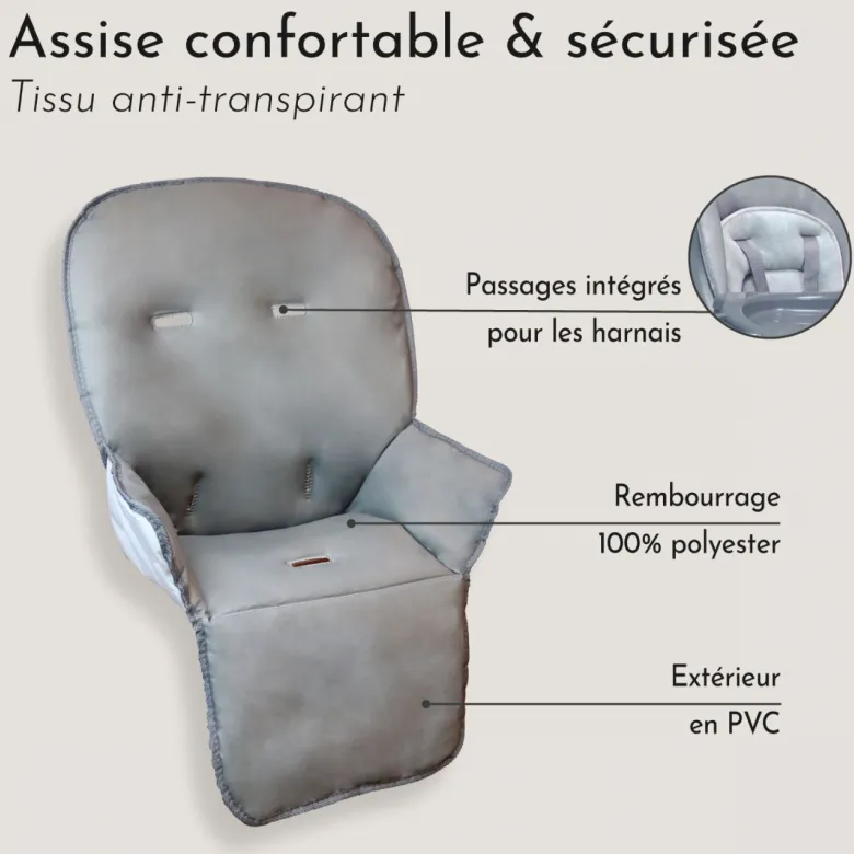 Housse assise chaise haute - gris