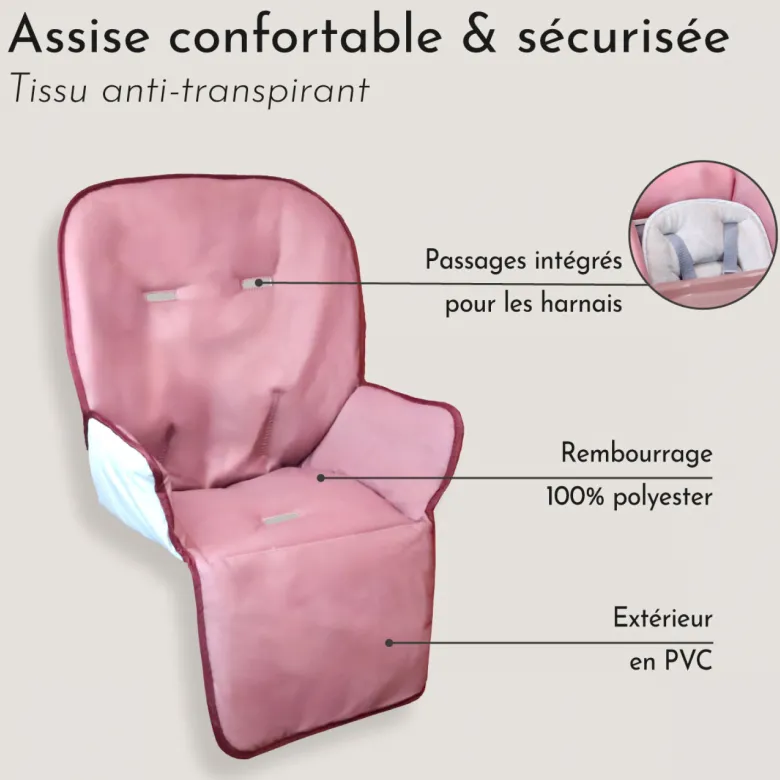 Housse assise chaise haute - rose