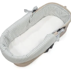 Housse de nacelle et drap housse pour nacelle praliné vichy rayures matcha