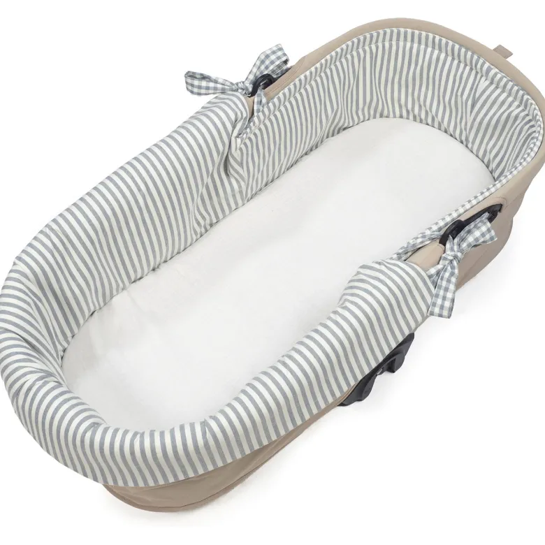 Housse de nacelle et drap housse pour nacelle praliné vichy rayures matcha