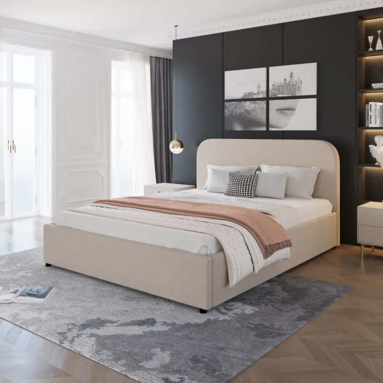 Houston lit avec coffre de rangement 160x200cm velours beige