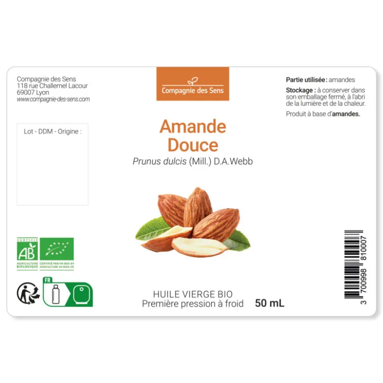 Huile d'amande douce bio - 100ml - fraîcheur garantie oxycert® - vierge & de 1??