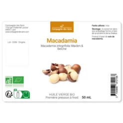 Huile de macadamia bio - 50ml - fraîcheur garantie oxycert® - vierge & de 1?? pr