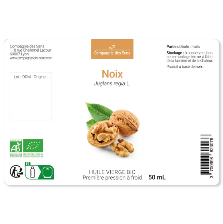 Huile de noix bio - 50ml - fraîcheur garantie oxycert® - vierge & de 1?? pressio