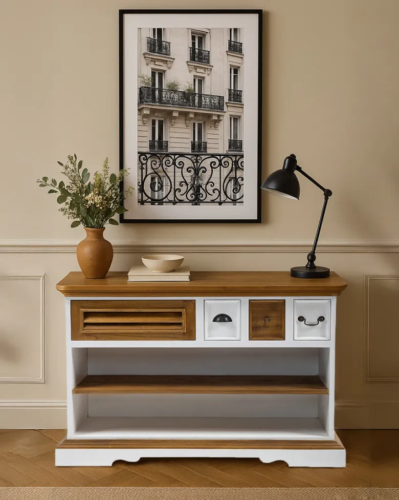 Inda - console en bois de sungkai - blanc et naturel