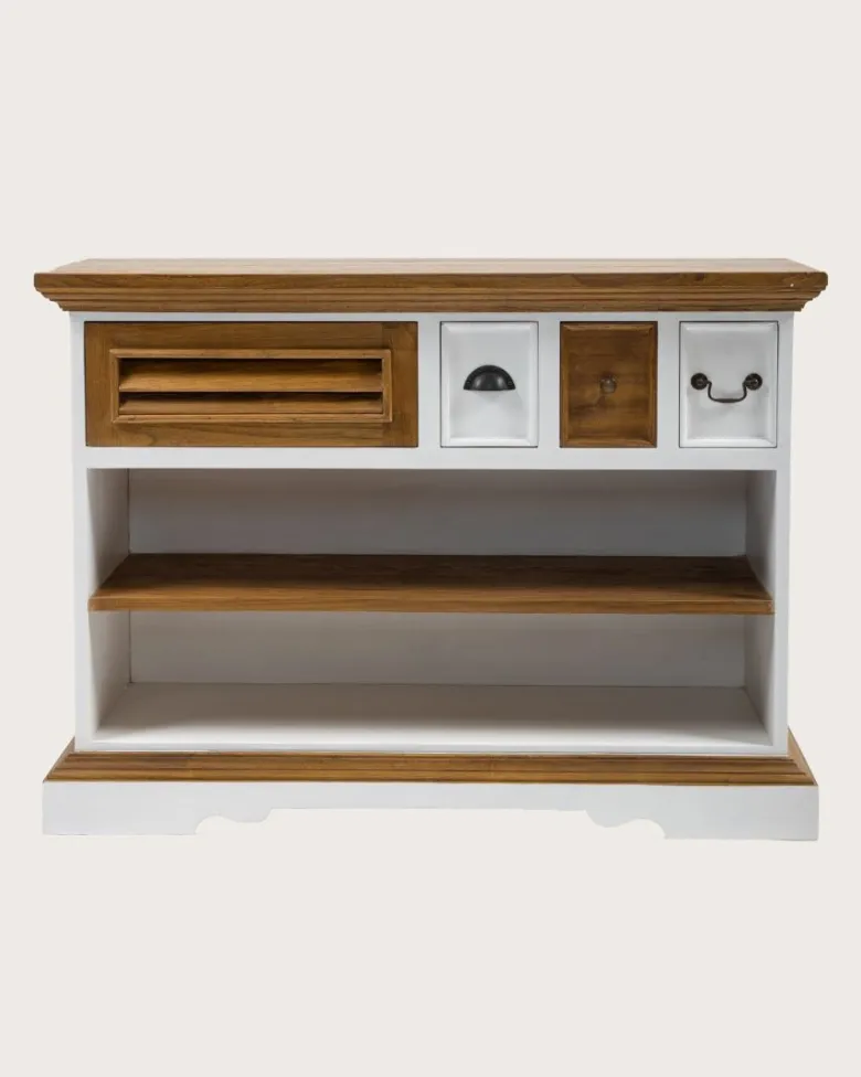 Inda - console en bois de sungkai - blanc et naturel