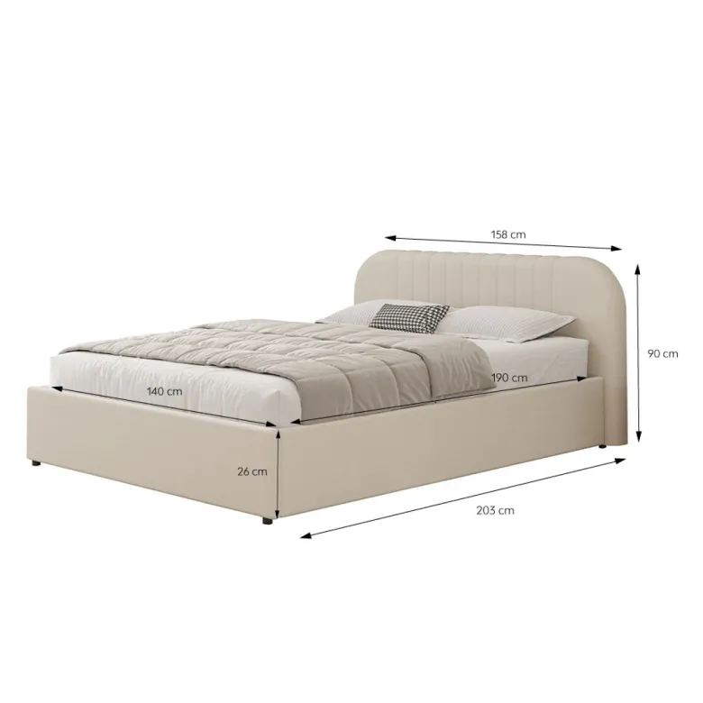 Irvine lit avec coffre de rangement 140x190cm en velours beige