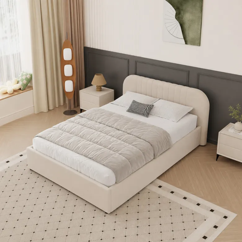 Irvine lit avec coffre de rangement 140x190cm en velours beige