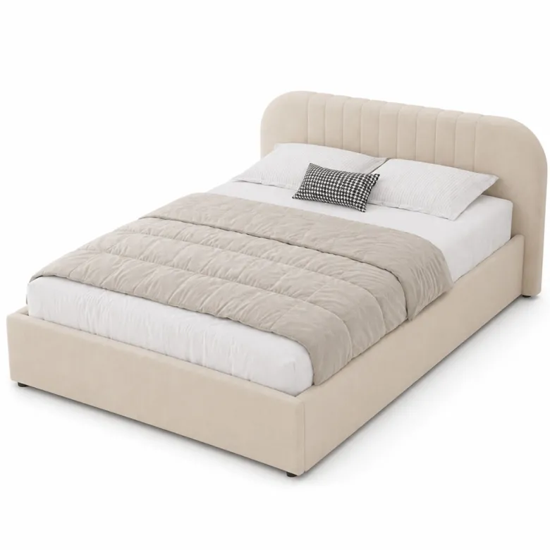Irvine lit avec coffre de rangement 140x190cm en velours beige