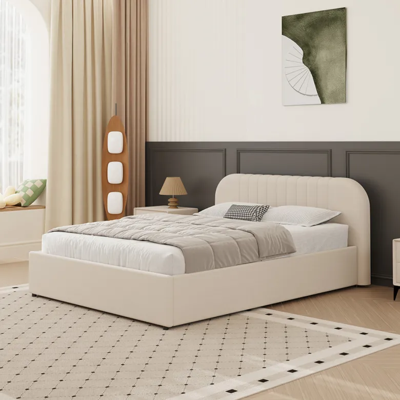 Irvine lit avec coffre de rangement 140x190cm en velours beige