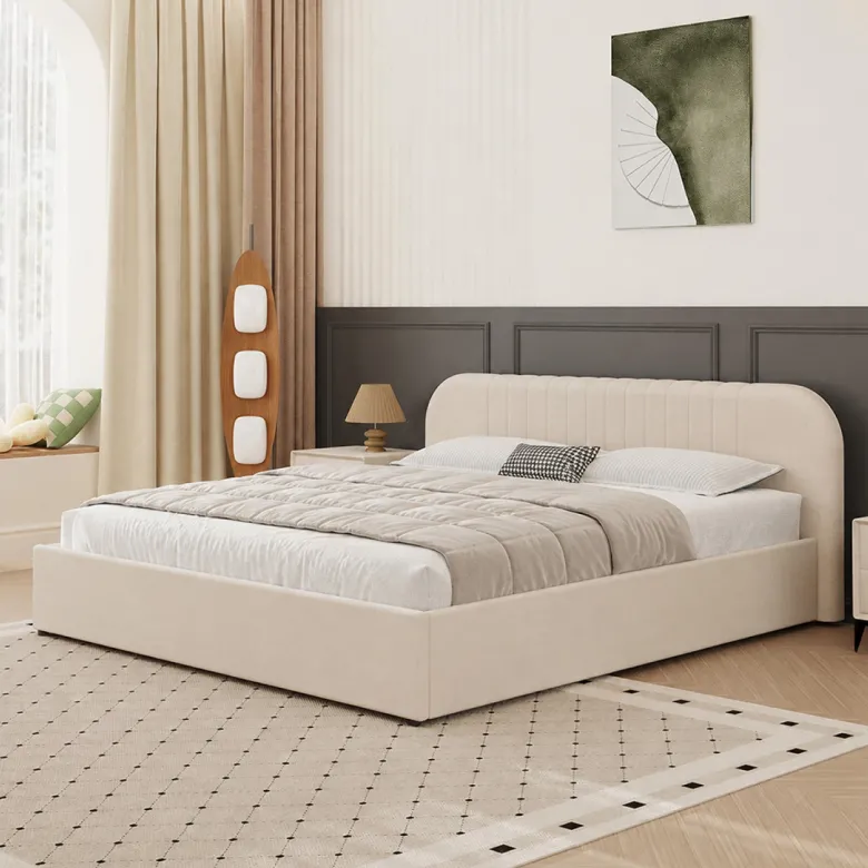 Irvine lit avec coffre de rangement 160x200cm en velours beige