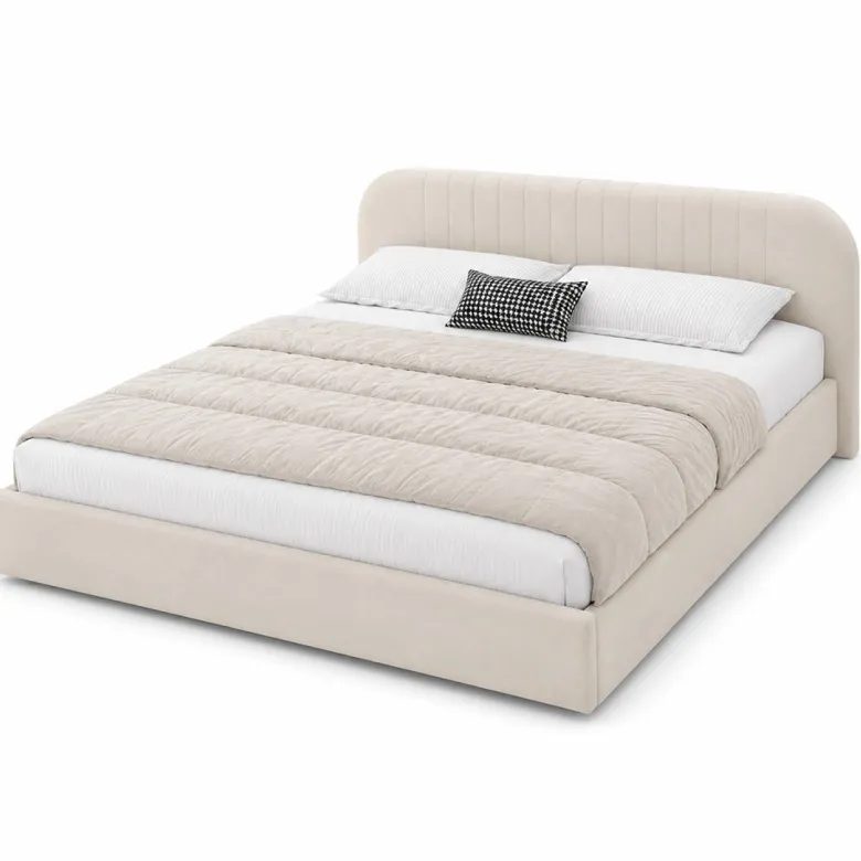Irvine lit avec coffre de rangement 160x200cm en velours beige