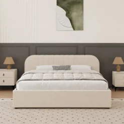 Irvine lit avec coffre de rangement 160x200cm en velours beige