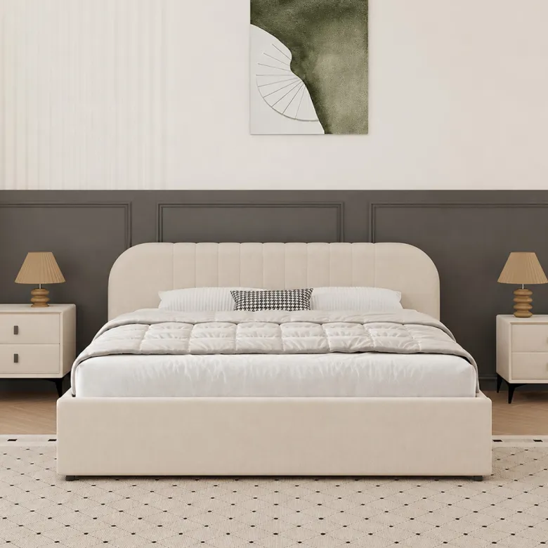 Irvine lit avec coffre de rangement 160x200cm en velours beige