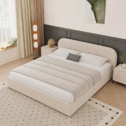 Irvine lit avec coffre de rangement 160x200cm en velours beige