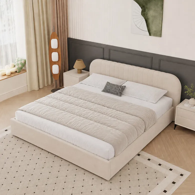 Irvine lit avec coffre de rangement 160x200cm en velours beige