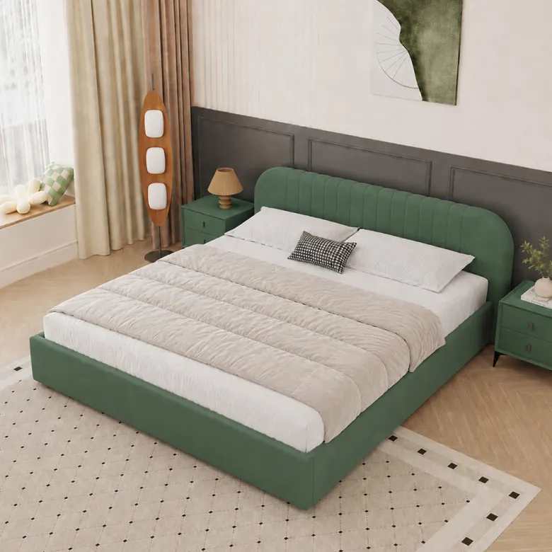 Irvine lit avec coffre de rangement 160x200cm en velours vert