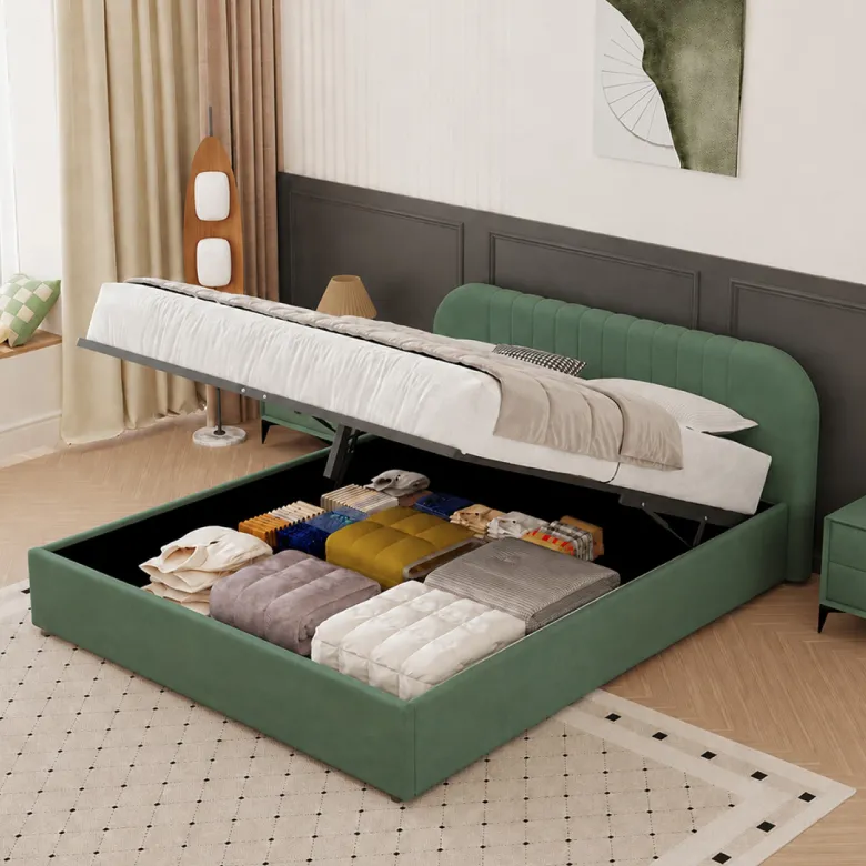 Irvine lit avec coffre de rangement 160x200cm en velours vert