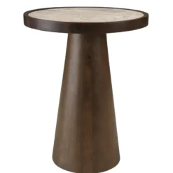James - table d'appoint 40x40cm plateau marbre pied en manguier foncé