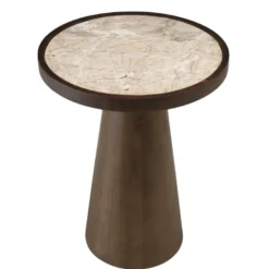 James - table d'appoint 40x40cm plateau marbre pied en manguier foncé