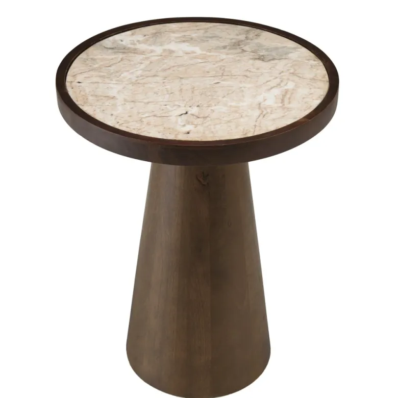 James - table d'appoint 40x40cm plateau marbre pied en manguier foncé