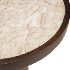 James - table d'appoint 40x40cm plateau marbre pied en manguier foncé