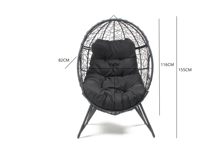Jane fauteuil œuf sur pied en résine noir effet rotin