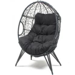Jane fauteuil œuf sur pied en résine noir effet rotin