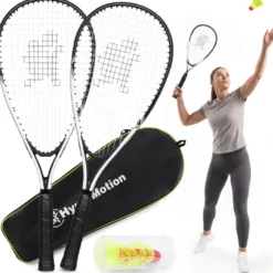 Jeu de badminton rapide hypermotion crossminton 2 raquettes 5 volants sac