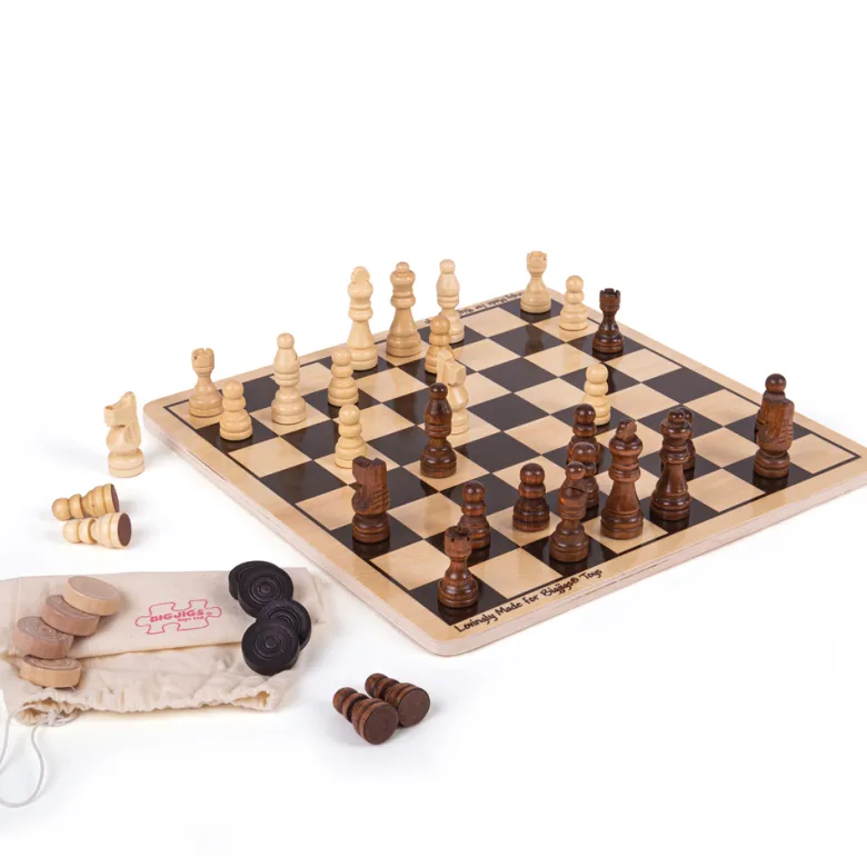 Jeu de dames et d'échecs en bois