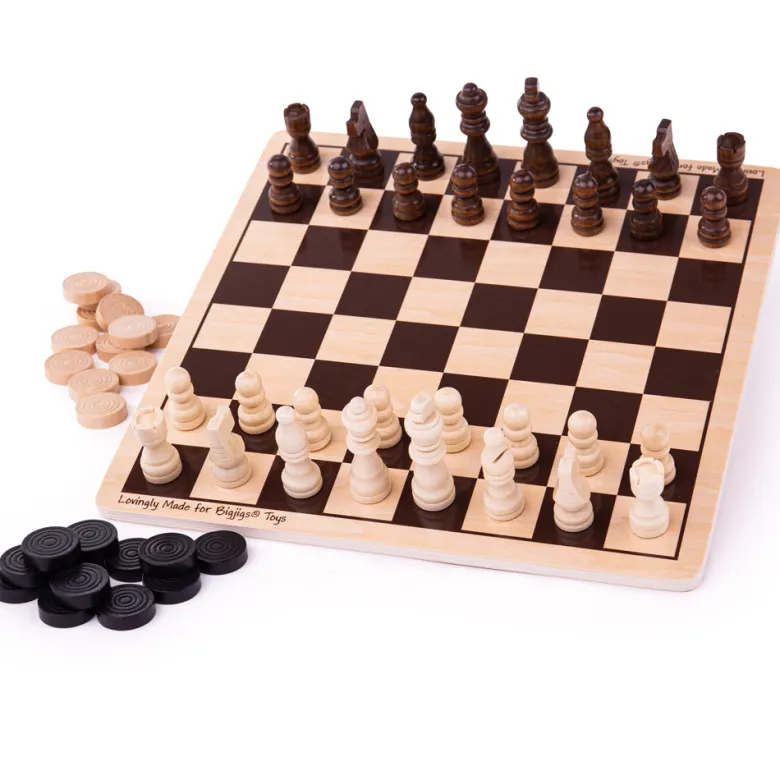 Jeu de dames et d'échecs en bois