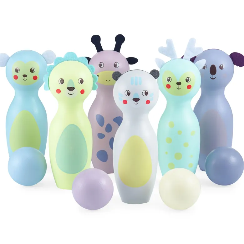 Jeu de quilles bois enfant, 6 balles
