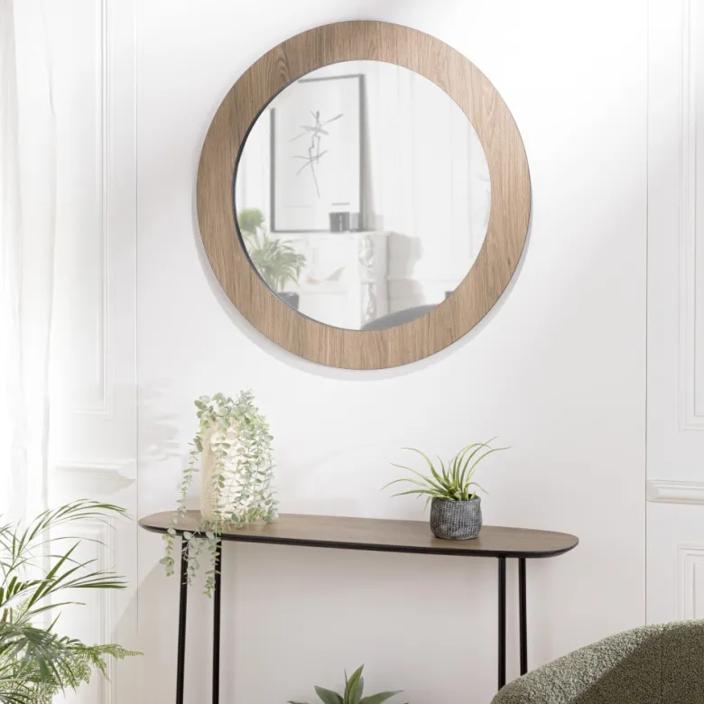 Julia - miroir rond d80cm en bois marron