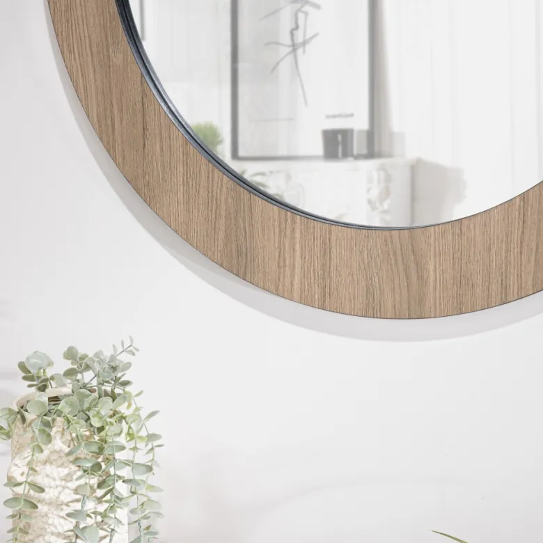 Julia - miroir rond d80cm en bois marron