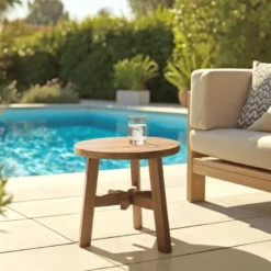 Kally - table d'appoint ronde en bois de teck recyclé naturel d47cm