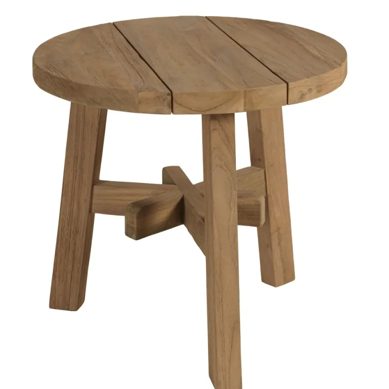 Kally - table d'appoint ronde en bois de teck recyclé naturel d47cm