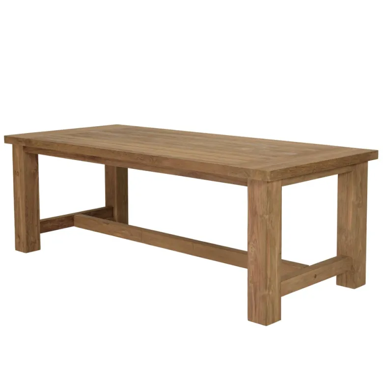 Kally - table à manger de jardin 220cm bois teck recyclé pieds droits
