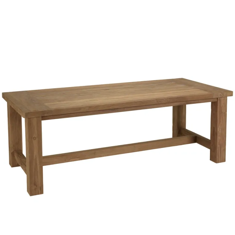 Kally - table à manger de jardin 220cm bois teck recyclé pieds droits