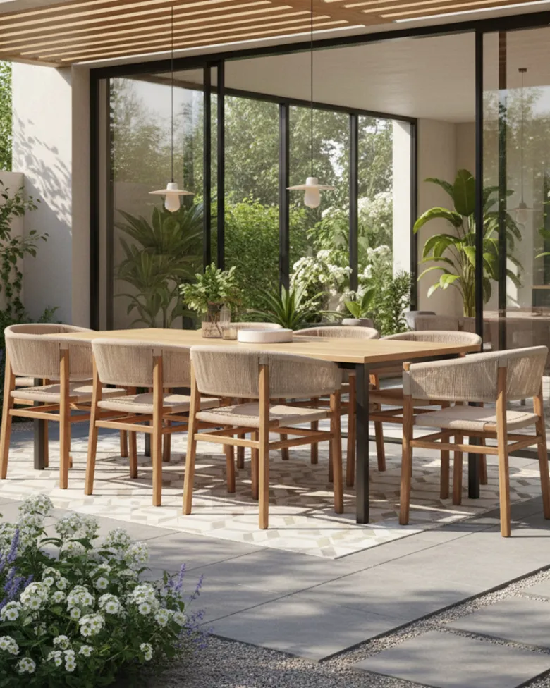Kanoa - chaise en teck massif et corde beige