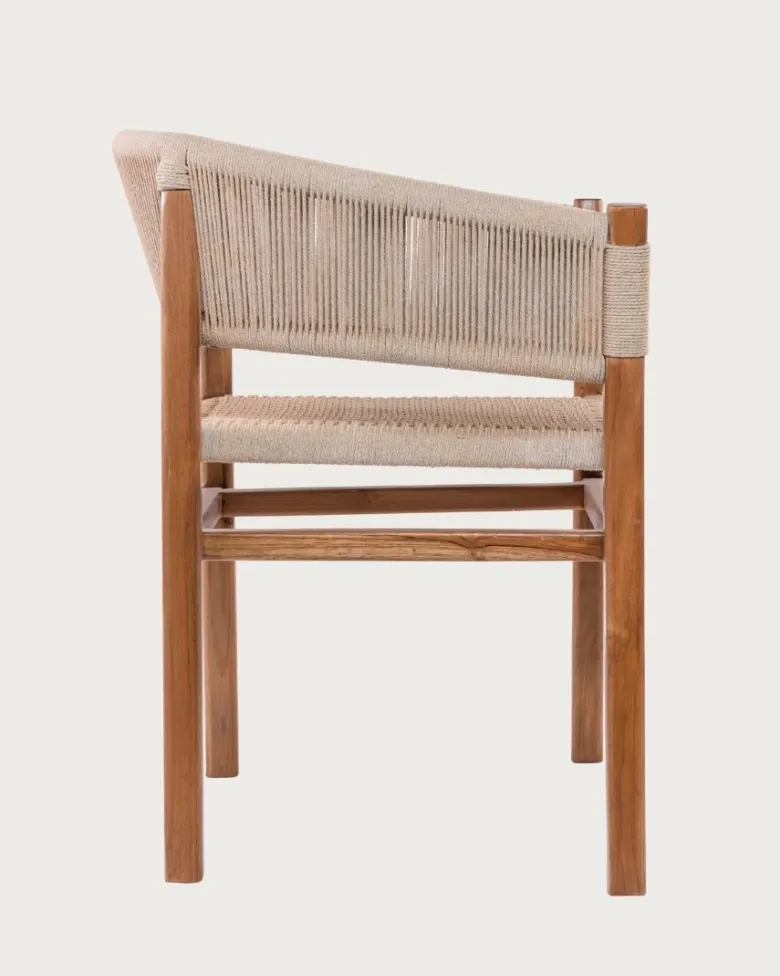 Kanoa - chaise en teck massif et corde beige