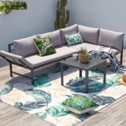 Katea salon de jardin bas avec canapé inclinable gris foncé