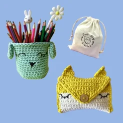 Kit de crochet : 2 kits le pot kawaï et la pochette renard